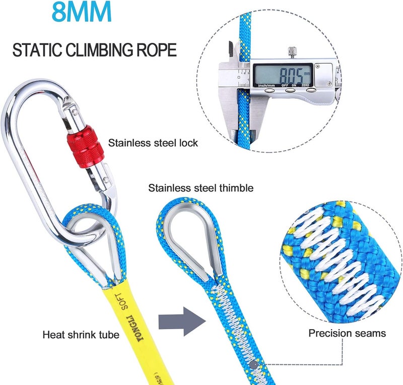 WEREWOLVES 8MM Climbing Rope, 32ft/65ft/98ft/165ft/246ft High Strength Outdoor Safety Static Rock Climbing Rope, Escape Rope, Rappelling Rope, Fire Rescue Parachute Rope - Image 3
